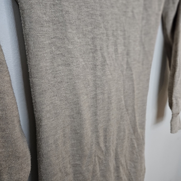 Modern Citizen Front-Wrap Dress Lenese Midi Oatmeal Tan V-Neck Business Casual - Picture 12 of 16